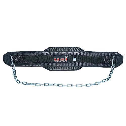 Image of USI UNIVERSAL Dip Belt, DPL Dip Belts With Chain & Snap Hook, Padded Nylon & Metal Construction, Contoured Shape To Fit Around Waist, Weight Capacity (Dips) 60kg, 6 inch Padding