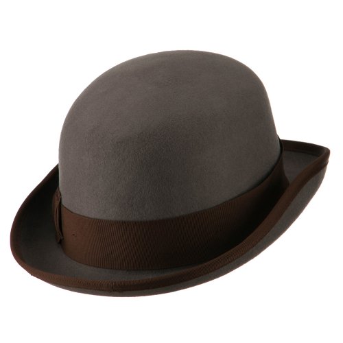 Jeanne Simmons Men\'s Felt Bowler Hat with Ribbon Trim - Grey Chocolate XL
