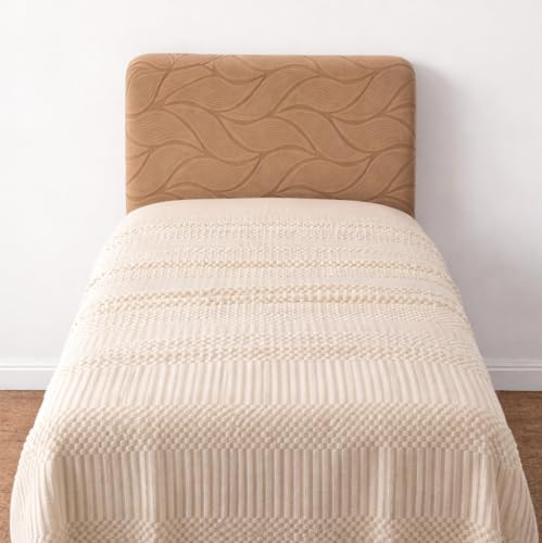Image of HOMETHREADS Stretchable Velvet Headboard Cover | Soft, Dust-Proof & Wrinkle-Resistant Bed Back Protector | Fits Leather, Wooden & Fabric Bedsides | for 3ft to 3.5ft Beds (Brown, 90x65Cm)