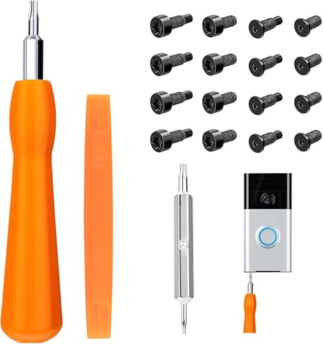 Ring Doorbell Screwdriver Kit with 16 pcs Spare Screws for Battery Change S2 Steel T6 & T15 Security Torx Screws Ring Screwdriver for Video Doorbell 2 3 4/Pro & Elite UK Fast Delivery