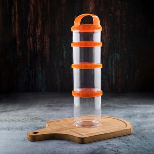 Image of 4-Layer Twist Lock Storage Jars Stackable BPA-Free Formula Container Non-Spill Snack Cup Containers for Milk Powder, Protein, Nuts & Baby Food Portable Travel Storage Jars (4 Layer Snack Jar Orange)