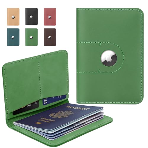 ALLIVE Leather Passport Holder with Airtag (Green)