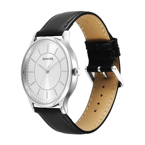 Image of Sonata Aspire Quartz Analog Silver Dial Leather Strap Watch for Men