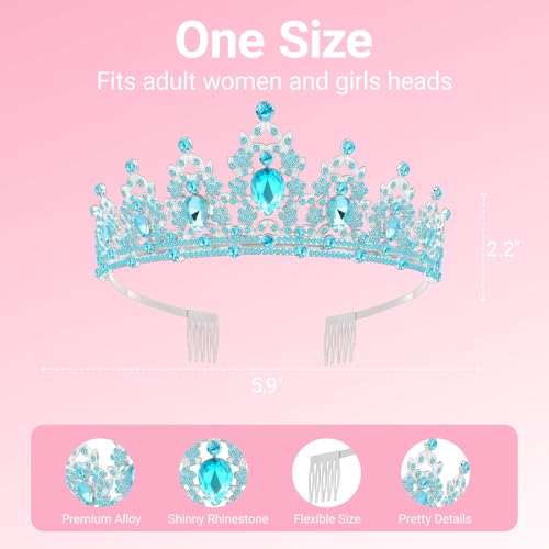 Birthday Tiara and Crown with Sash, Birthday Tiara for Women Party (Blue)