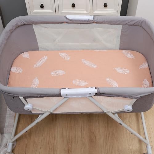Image of Onacosht Muslin Bassinet Sheets 3 Pack for Baby Girl, Pink and Feather