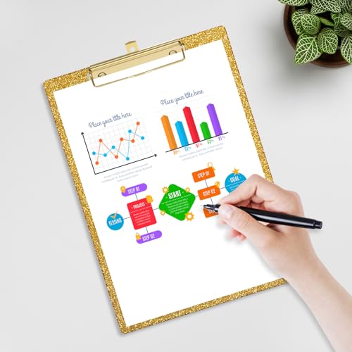 Image of Acrylic Confetti Clipboards, Sparkly Clip Board with Low Profile Gold Clip, Designed for Classroom School and Office Use, A4 Letter Size 9 x 12.5 in, Gold