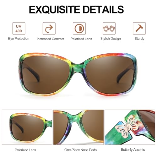 IGnaef Polarized Sunglasses for Women, Ladies Trendy Butterfly Decoration Driving Shades UV Protection IF23014