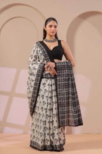 Image of TAMAIRA FASHION Mulmul Pure Cotton Saree For Woman Floral Batik Printed|Office Wear Daily Wear Sarees For Women Without Blouse Piece(Available in 18 Colours)