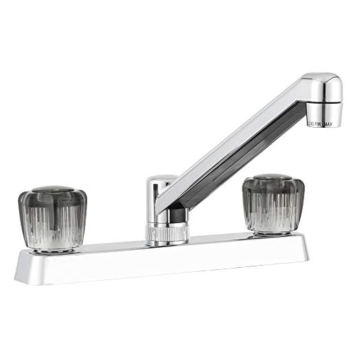 Dura Faucet RV Two Handle Kitchen Sink Faucet with Smoked Crystal Acrylic Knobs
