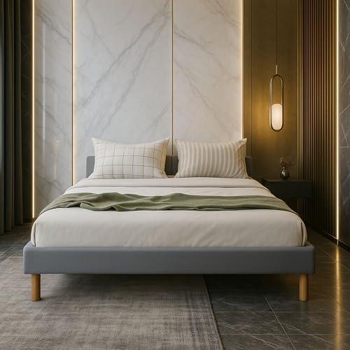 Mina - Solide et Confortable Sommier Tapissier Gris + Pieds en 20 cm pour Matelas en 140x190 - 2 x...