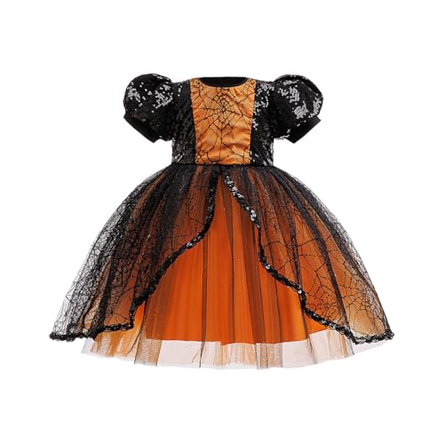 iiniim Vestido de Fiesta para Niñas Faldón Espeluznante Telas de Araña Bruja Calabaza Murciélago Disfraz Cuento de Hadas para Fiesta de Halloween Carnaval 3-8 Años Negro Naranja B 6-7 años