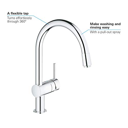 Grohe Robinet de Cuisine Minta Plage de Rotation de 360° Douchette Escamotable Starlight Bec En C 32918000, Argent (Import Allemagne)