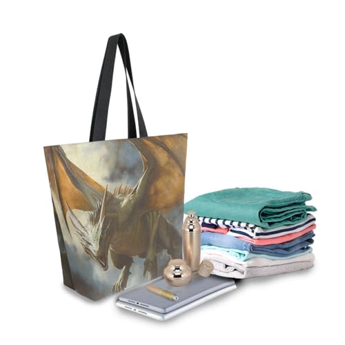 Extra Large Shoulder Tote Bag for Beach Travel Weekender Gym Dragon Flying Angry Reusable Grocery Canvas Shopping Bag3
