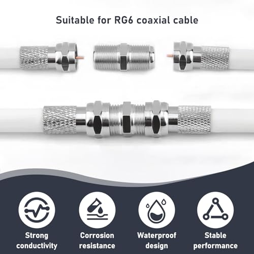 10 Pack F Male Plug Connectors, Micro Screw Twist On Aerial Coaxial Cable RG6 Connectors Bulk Type Cable, Nickel Plated Adapters for RG59 TV Satellite Box Modem Antenna Waterproof Reusable Fitting - Image 4