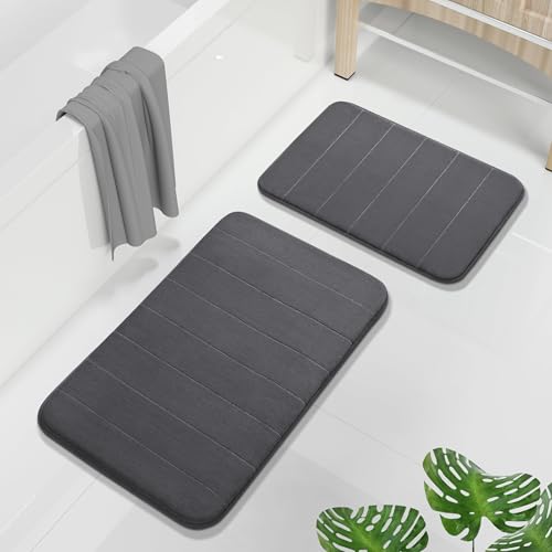 Image of Yimobra Memory Foam Bathroom Rugs Sets 2 Piece - Super Soft Absorbent Quick Dry Bath Mat Set, Machine Washable Non Slip Floor Carpet for Tub Shower & Single Sink (17x24 & 31.5x20 Inch, Dark Gray)