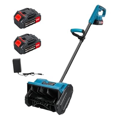 VEAREAR 11 Inch Cordless Electric Snow Shovel, Battery Powered Cordless Snow Shovel with Adjustable Directional Plate for Patio Deck Driveway, 2 Batteries & Charger Included Blue
