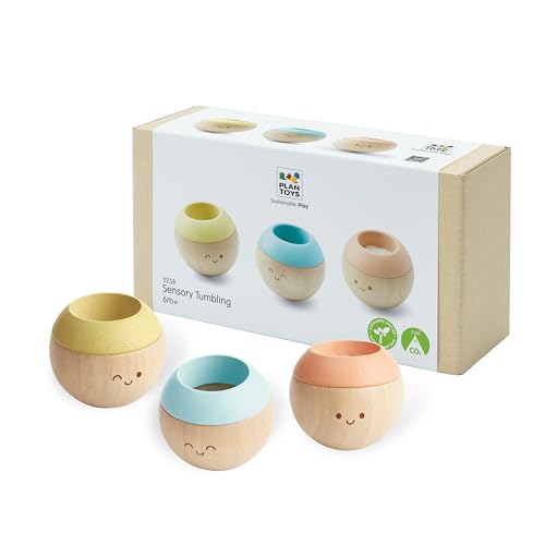 Image of PlanToys Pastel Wooden Tumbling Montessori Toy | Developmental Baby Toy for Fine Motor Skills & Sensory Play | Safe & Eco-Friendly for Babies 6 Months+
