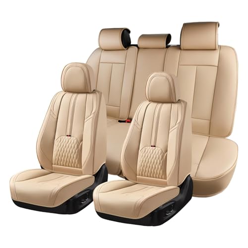 Image of Coverado Seat Covers for Cars, 5 Seat Waterproof Seat Cover with Lumbar Support, Front and Rear Seat Covers, Luxury Leather Car Seat Protectors, Car Seat Cushions Universal Fit for Most Cars (Beige)