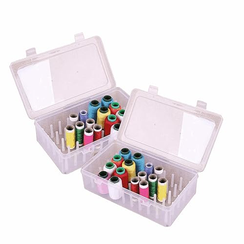 1, 2 ou 3 unidades Estojo para Linha de costura com 42 compartimentos para carretéis de linha, caixa de armazenamento vazia, compacta (2, Transparente)