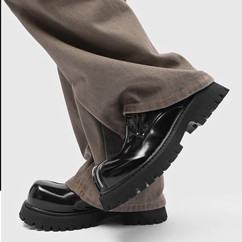Men's Black Patent Leather Platform Derby Shoes Zipper Decoration Classic Round Toe Lace Up Lug Sole Chunky Heel Business Office Work Dress Oxfords4