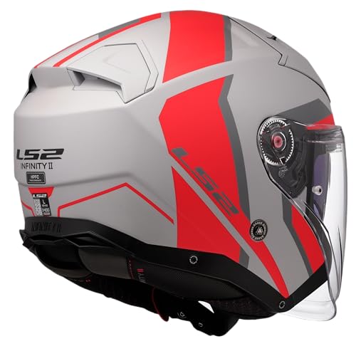 Casque jet moto LS2 Infinity II Focus gris rouge mixte écran solaire - 4