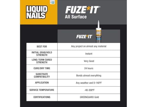 Image of Liquid Nails 56198673380 LN-2000 FuzeIt All Surface Construction Adhesive (9-Ounce), Gray (Pack of 12)
