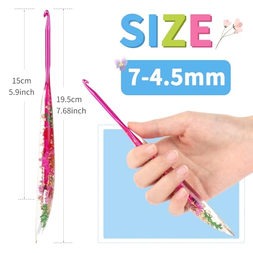 Image of Coopay Crochet Hooks, 4.5mm Crochet Hook Ergonomic, See-Through Resin Handle with Flowers Inside, Pretty & Pleasant, Ideal for Crocheting Blankets, Dolls, Shawls, Hats, Scarves (7-4.5mm)