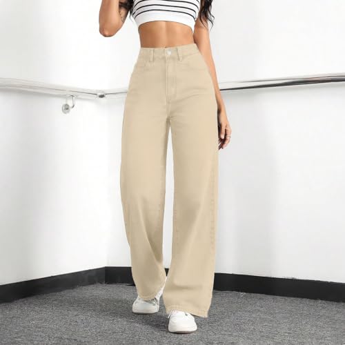 Image of Straight Leg Jeans for Women High Waisted Wide Leg Denim Pants