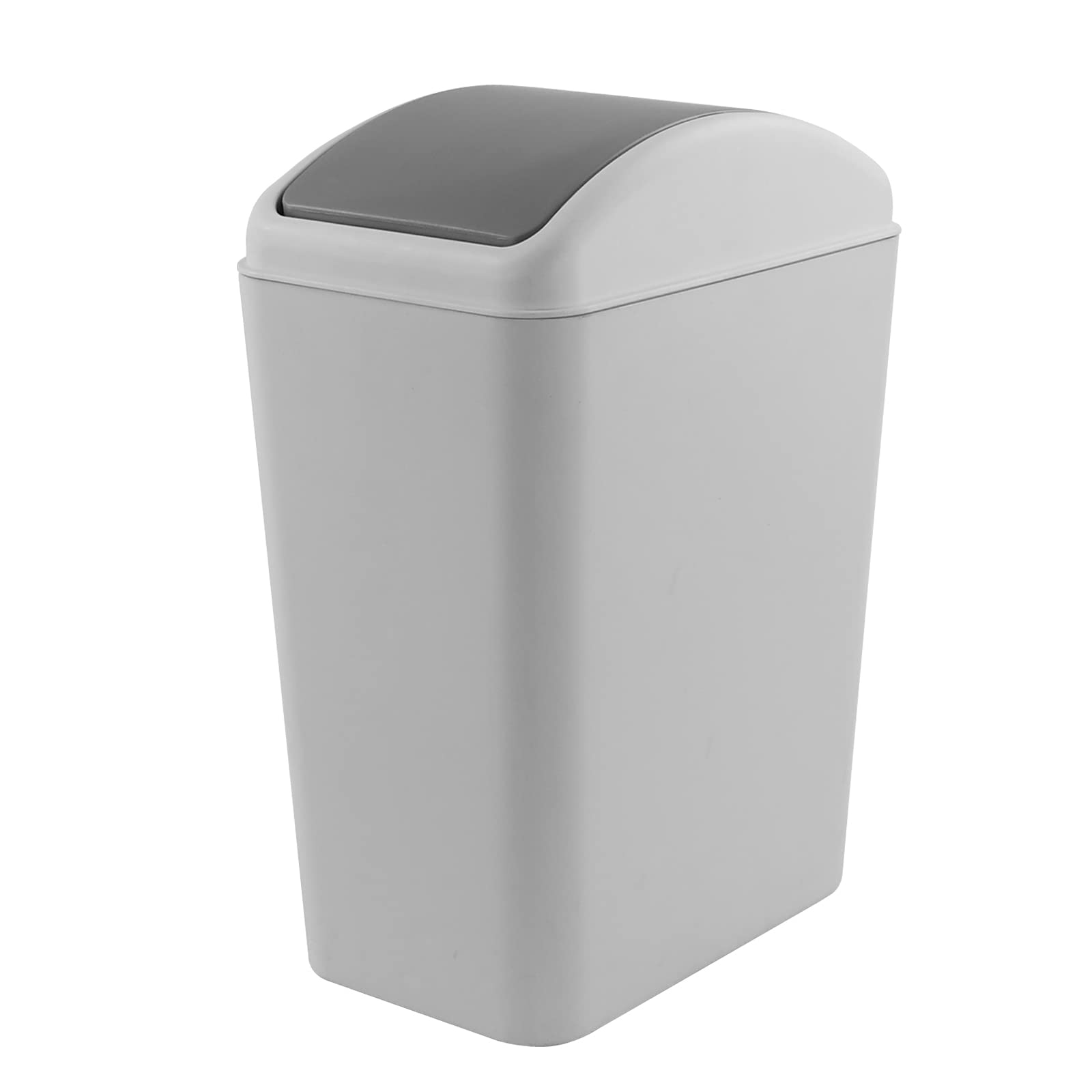 Afromy 15 Liter Slim Trash Bin with Swing-top Lid, Plastic Garbage Bin, Grey — image 1