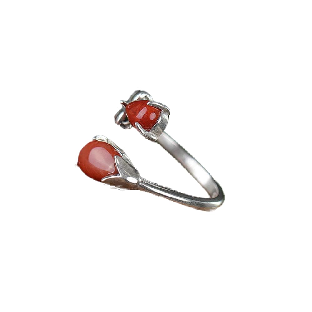 Vintage Estilo Chino S 925 Anillo De Plata Mujer Inlay Abierto Natural Al Sur De Ágata Mate De La Gota De Agua Butterfly Regalo Creativo De Moda De Tendencia De Personalidad Temperamento Elegante