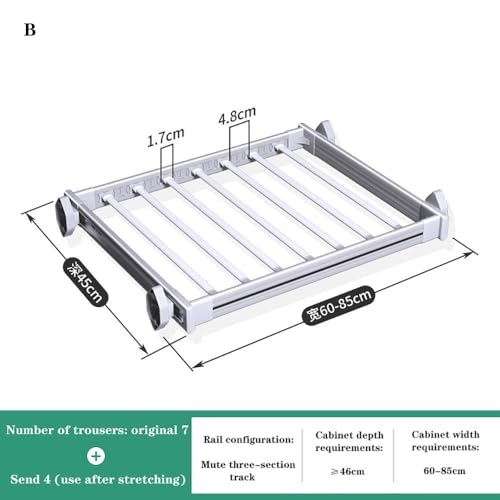 Pull Out Pants Trousers Rack Multifunctional Adjustable Sliding Heavy Duty Steel Top Mounted Clothes Storage Hanger for Space Saving and Storage(White,Medium)