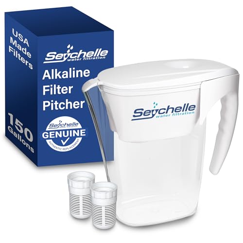 Seychelle pH2O Alkaline Water Filter Pitcher - pH Enhancing Filtration - USA-Made Filter, 64oz