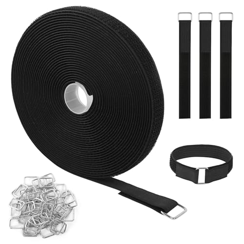 10m Bridas Reutilizables con 50 Hebillas de Metal Bridas para Cables Ataduras de Cable de Longitud de Corte Libre Sujetacables 2cm Ancho Sujeta Cables Bridas para Organizar Cables Mangueras Cordones
