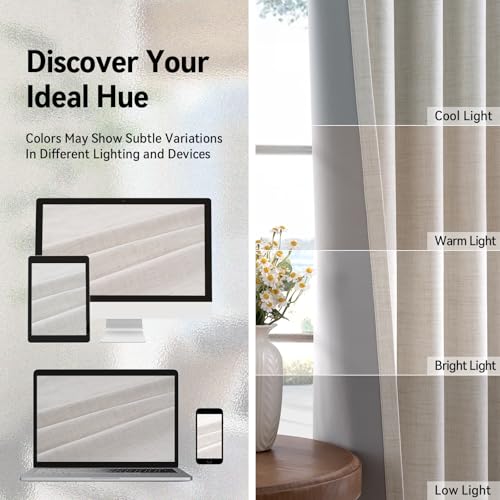 Image of 100% Blackout Shield Linen Blackout Curtains for Bedroom 45 Inches Long, Beige Grommet Curtains for Living Room, Thermal Insulated Room Darkening Drapes for Nursery, 40 inch W x 45 inch L, 2 Panels