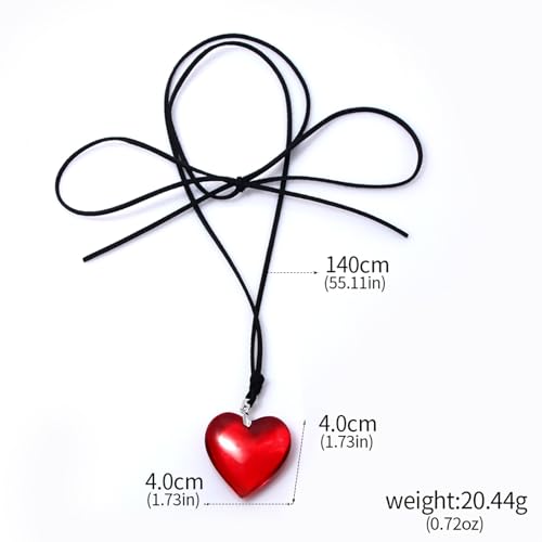 YURAOER Chunky Puffy Heart Choker Necklace - Big Heart Pendant Adjustable Velvet Chain Heart Necklaces for Women Y2K Trendy Jewelry Accessories (red) - Thumbnail 7