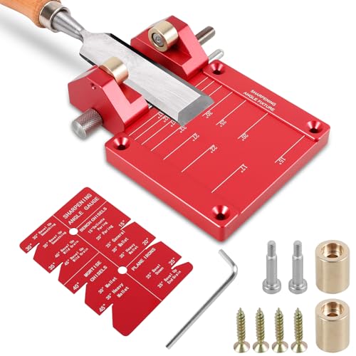 Honing Guide System Tool, Aluminum Alloy Chisel Sharpening Jig Kit, Adjustable Woodworking Sharpener Bracket Angle Fixture Wood Chisel Sharpening Holder with Dual Roller for 5/32 inch-3 inch Chisel