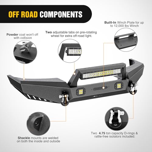 Image of Nilight Front Bumper Compatible for 1999 2000 2001 2002 2003 2004 Jeep Grand Cherokee WJ with Winch Plate Offroad 120W Light Bar 18w LED Pods