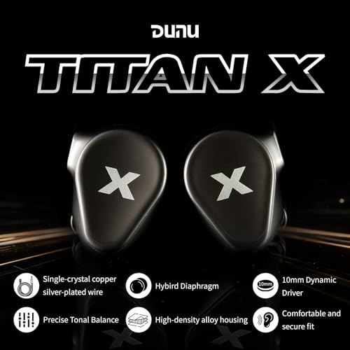 Image of DUNU Titan X IEMs Gaming Earbuds, 10mm Dynamic Driver in-Ear Monitor, HiFi Wired IEM Earphones with OCC Silver-Plated Cables, Alloy Cavity IEMs for Stage Performance /Gaming /Music (3.5mm)