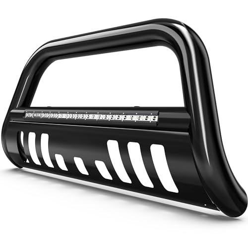 YITAMOTOR Bull Bar Compatible with 2005-2021 Nissan Frontier w/LED Light, 3" Tubing Brush Guard Pickup Truck Front Bumper Push Bar w/Grille Skid Plate