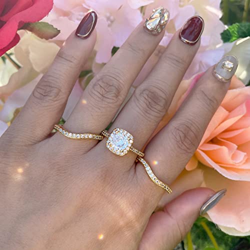 18K White Gold Plated Three-in-One Halo Wedding Bridal Ring Set for Women Cubic Zirconia Engagement Eternity Rings Band4