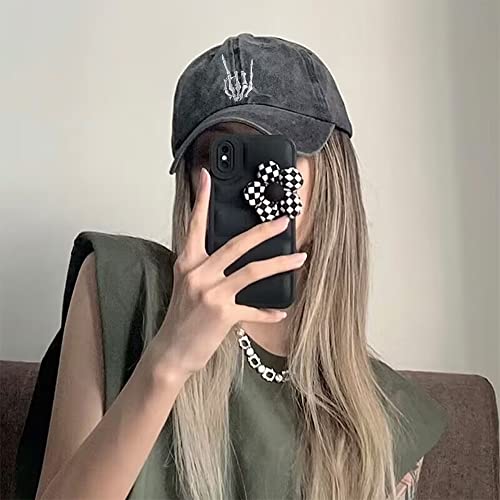 Image of Unisex Skull Skeleton Hand Hat, Embroidered Halloween Bones Finger Adjustable Washed Cotton Denim Baseball Cap