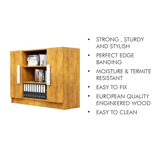 Image of Bniture Engineered Wood Storage Cabinet with 3 Shelf and 2 Door | Book Shelf Wooden Bookshelf for Home | Multipurpose Storage Organizer for Living Room, Hallway & Office | Giant Wood