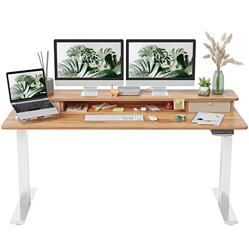 FEZIBO Height Adjustable Electric Standing Desk with Double Drawer, 60