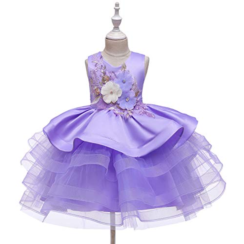 KAGAYD Flower Girl Party Dresses for Graduation Wedding Kids Appliques Embroidered Birthday Dress Tulle Puffy2