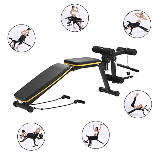 ZENOVA Adjustable Weight Bench, Multi-Purpose Workout Bench Flat Incline Decline Exercise Bench with Leg Extension and Curl , Home Gym Strength Training Bench (Yellow Line)
