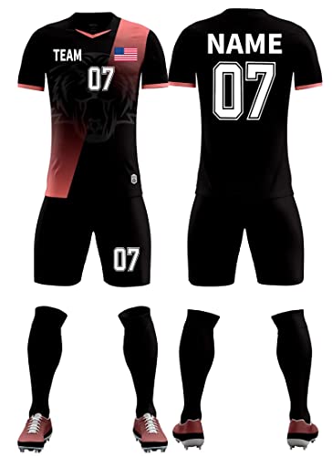 VIPOKO Custom Personalized Soccer Jersey Short Kids Adults with Name Number Team and Logo Boy Girl Shin Guards Men Women Black