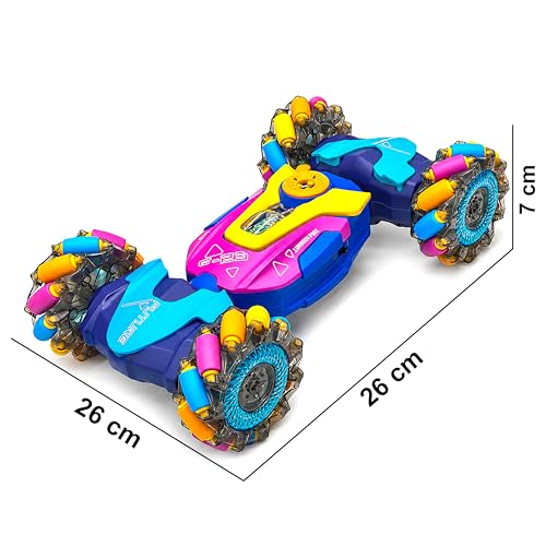 Image of VGRASSP 4WD Dual Control Torsion Stunt Drift Mist Car Toy for Kids with Lights and Music - 360 Rotating Double Sided RC Smoke Car with 2.4GHz Remote Control and Gesture Wrist Controller - Multicolor