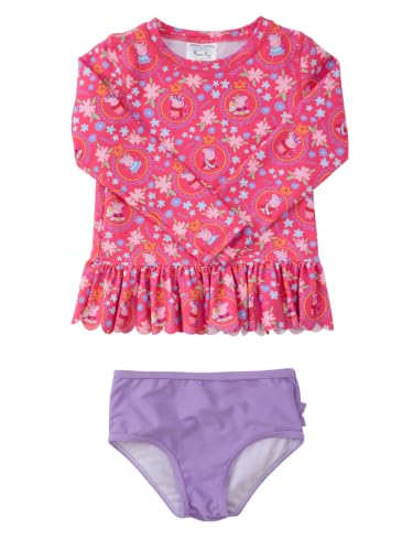 Image of RuffleButts Girls Scalloped Long Sleeve - 2-Piece Rash Guard Swim UPF 50+ | Nylon Blend, UPF 50+ Sun Protection, Premium Quality, Stretch, Long Sleeve Top, Hand Wash