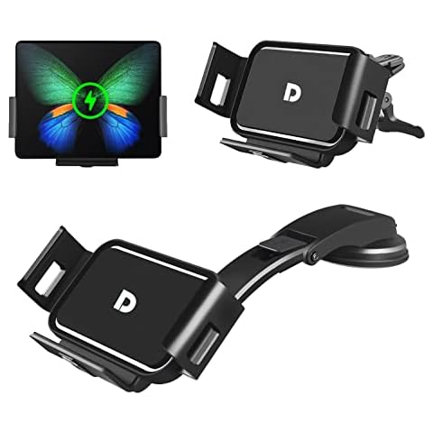 15W Qi Wireless Charger Car Compatible with Samsung Galaxy Z Fold 3/Fold 2/S21 iPhone 13pro/13/8/X/11/12 Series, Mobile Phone Holder Car with Charging Function for Ventilation and Dashboard Cover