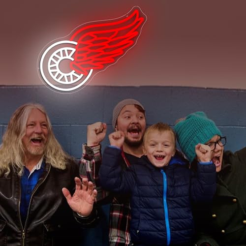 Image of Ice Hockey Neon Sign for Wall Decor Wings LED Light Up Sign Hockey Wall Decor Sport Neon Lights for Club Bedroom Man Cave Bar Garage Sports Gifts for Men Teen Boys Fans,Size 17.7*8.3 inches(FMXD104)